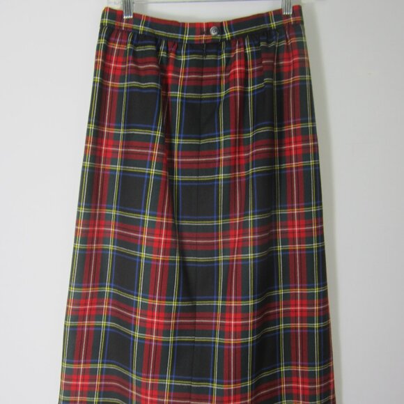Vtg Lands End Womens P 8 Red Green Tartan Plaid Wool Pleated Midi Skirt Scotland - Picture 5 of 11